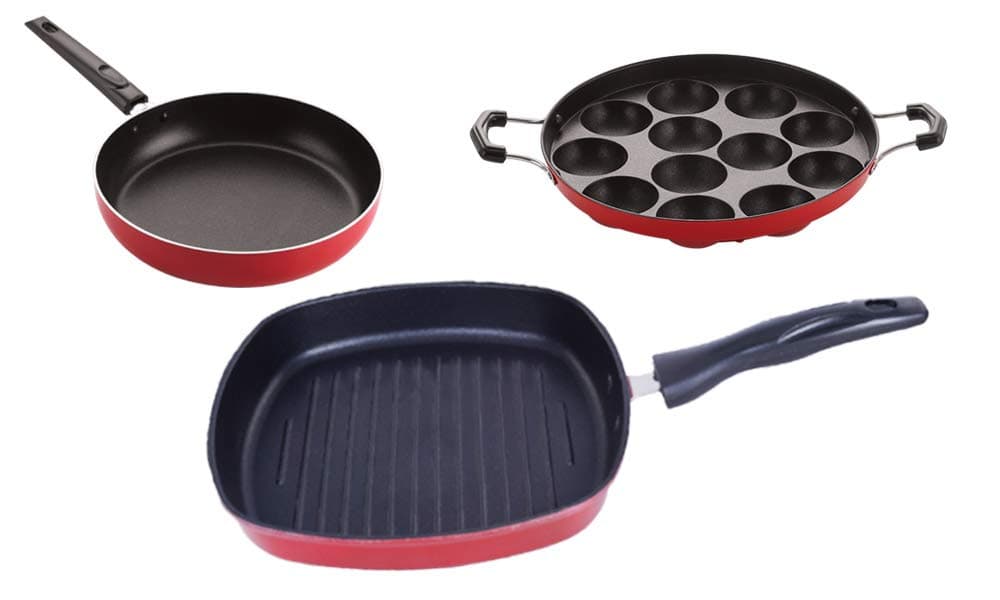 Nirlon 3 Layer Coated Non Stick Aluminium Pots and Pans Cooking Item Gift Set of 3 Pieces (FP10_AP12_GP24)