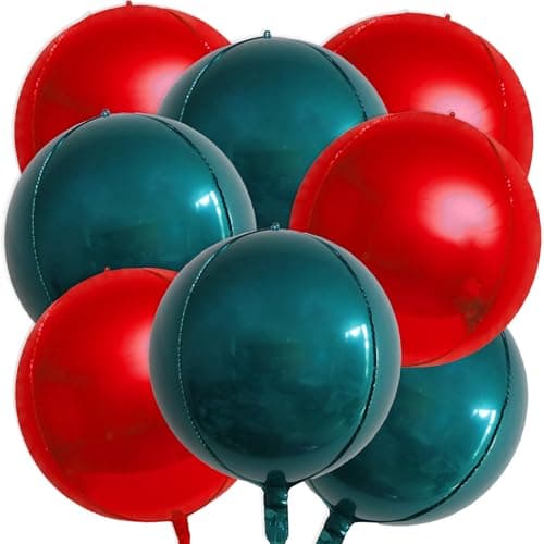 4D Red Dark Green Balloons 22 Inch 4 Pcs Red 4 Pcs Dark Green Large Round Metallic Chrome Foil Mylar Balloon for Christmas Birthday Graduation Baby Shower New Years Eve Party Decorations Supplies