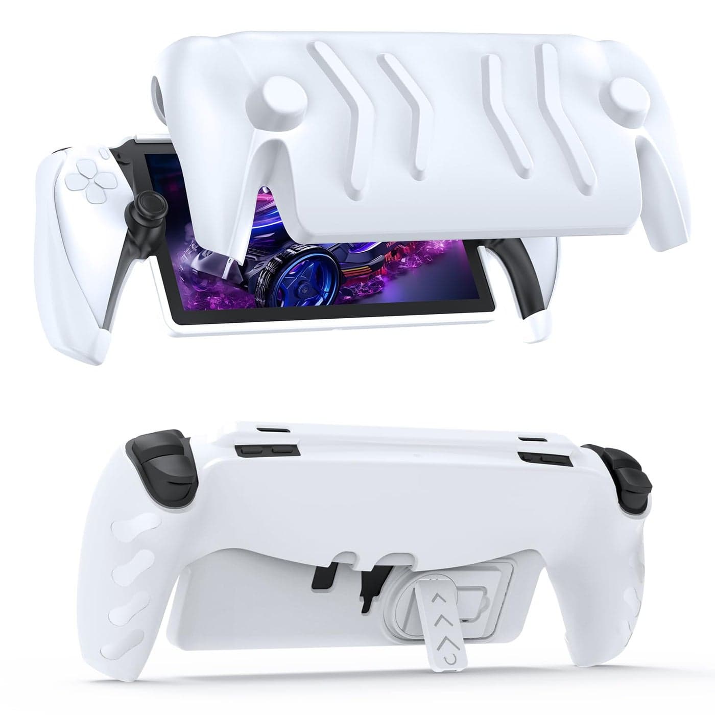 JOYTORN Full Protective Case Cover Compatible with PlayStation Portal Remote Player,PS5 Portal Case with Detachable Front Shell,Back Case-Frosted Handheld Design(White)