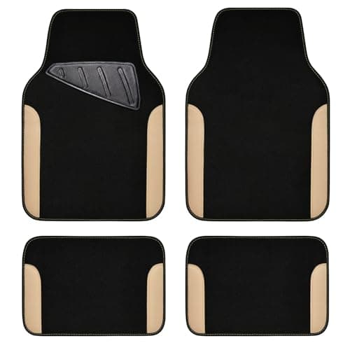 CAR PASS Waterproof Car Floor Mat Universal Fit Car Mats with Driver Heel Pad Leather Car Carpet AntiSlip Nibbed Backing Floor Mats for SUV VansSedanTruck Automotive Floor Mats Black Beige