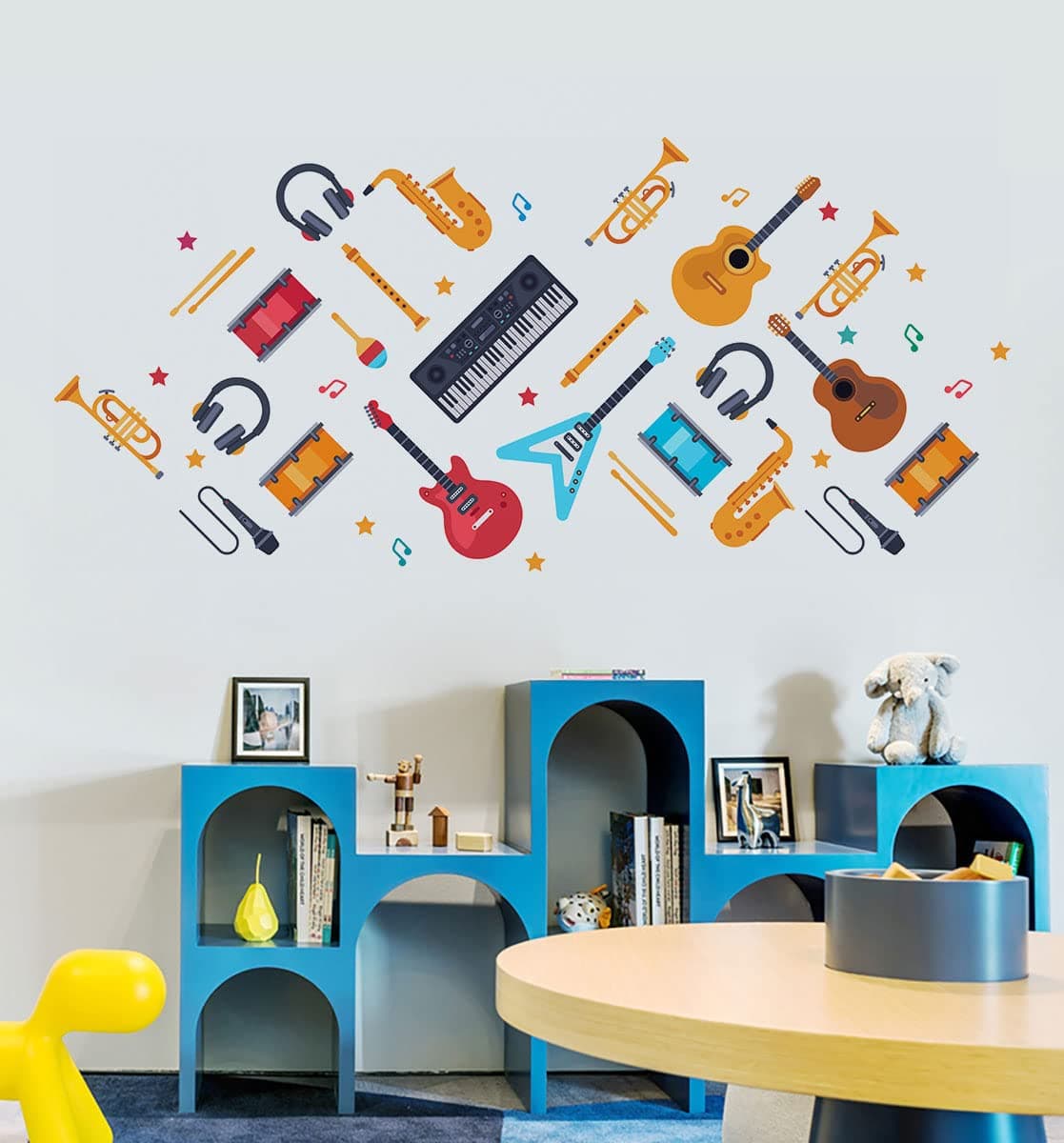 Music Instruments Decor Wall Decals for School ClassroomGuitar Drum Oboe Bass Decor Wall Stickers for Kids Room Remove Vinyl Wallpaper Mural for Nursery