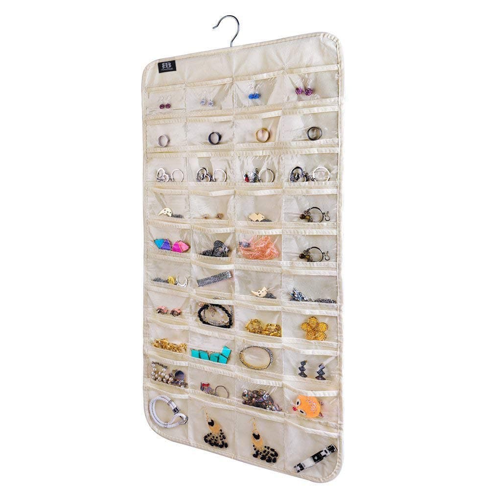 BB Brotrade Hanging Jewelry OrganizerAccessories Organizer80 Pocket Organizer for Holding JewelriesBeige