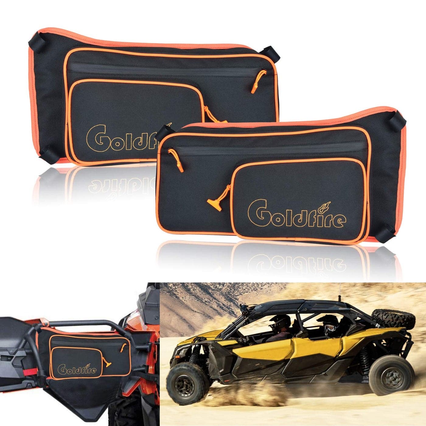 Goldfire Maverick X3 Accessories UTV Storage Bags Rear Door Tool Organizer Gear Bag Set for 20172024 CanAm Maverick X3 Max Turbo R Accessories Orange Piping