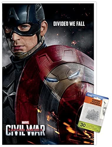 Trends International Marvel Captain America CiVil War Shield Reflection One Sheet Wall Poster 1472 x 2237 Premium Poster Push Pin Bundle