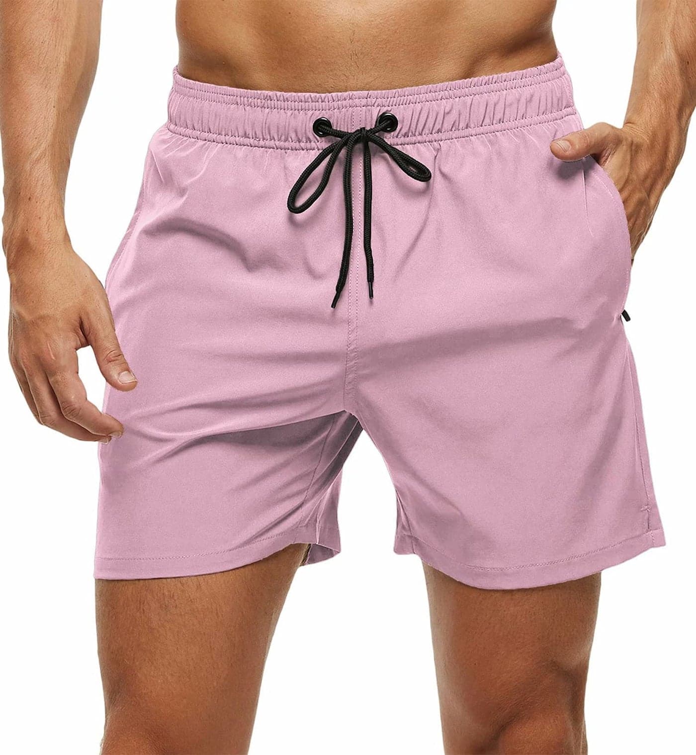 Tyhengta Men's Stretch Swim Trunks Quick Dry Beach Shorts with Zipper Pockets and Mesh Lining Dusty-Pink 32