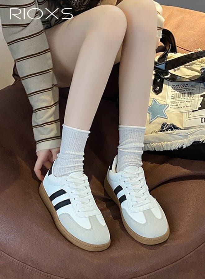Women's Sports Shoes, Men's Low Top Sneakers, Unisex Fashion Sneaker Casual Shoes, Classic Retro Athlesiure Shoes, Lace-Up Low-Top Sneakers for Men and Ladies, Trendy Anti Slip Walking Trainers with Platform/ Regular Heel, Soft Gum Sole Tennis Skate Shoes for Traveling/ Shopping/ Daily Work/ Shoppin