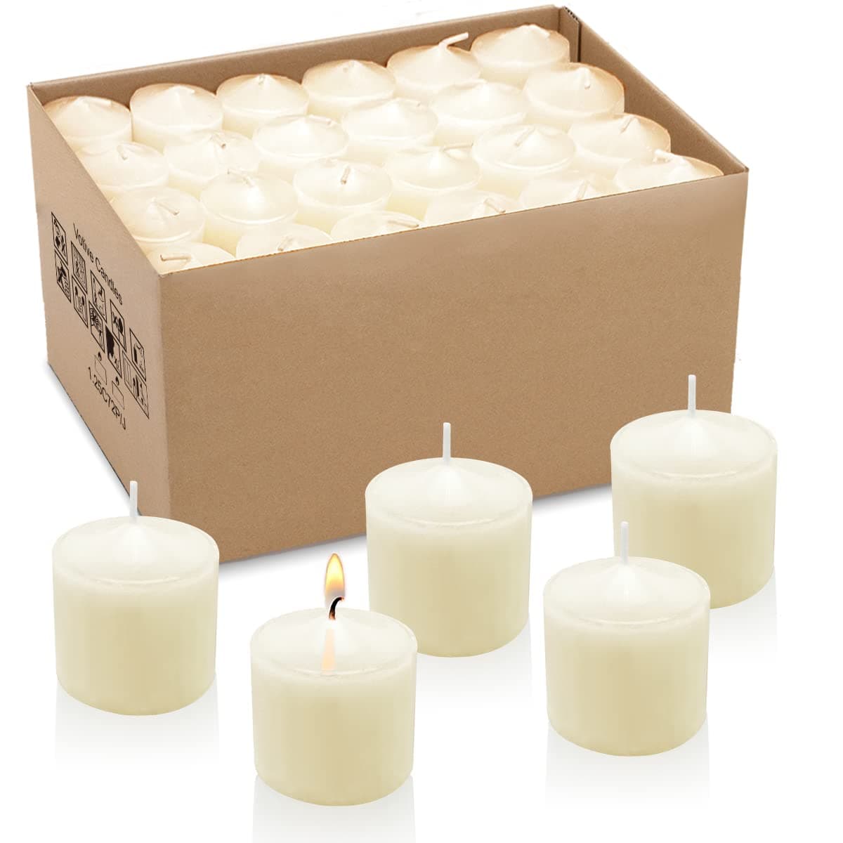 Amusaer Votive Candles in Bulk 72 Packs Unscented Ivory Wax Candles for Wedding Party Home 8 Hour 15 Dx125 H