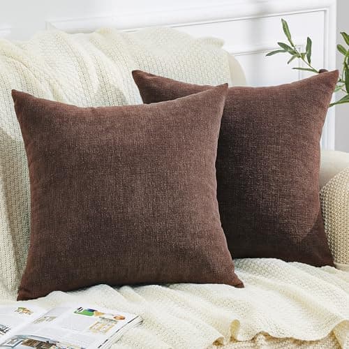 GAWAMAY Decorative Square Throw Pillow Covers 20x20 Inch Set of 2 Super Soft Chenille Pillows Farmhouse Fall Pillowcase for Living Room Bedroom Sofa Couch Cushion Cover Coffee 50x50cm No Inserts