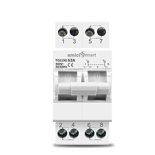amiciSmart Dual Power Manual Control Transfer Push Button 2 Way Switch, 63A Change Over Switch (3-Phase), White