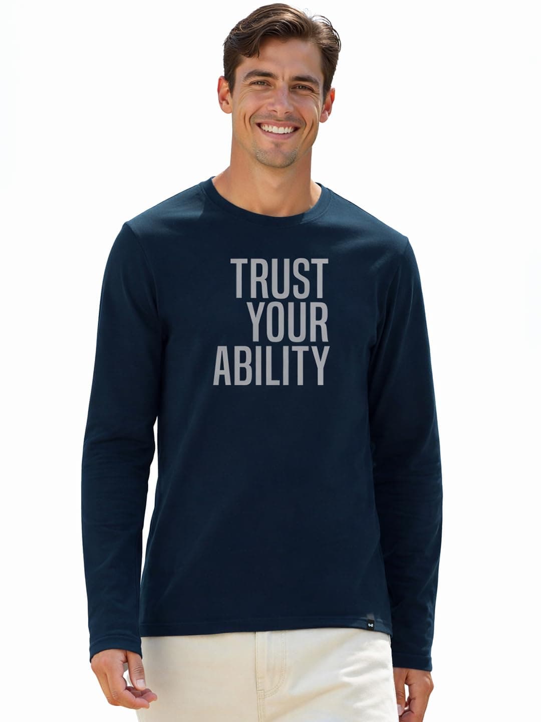 Bewakoof Men's Printed 100% Cotton T-Shirt - Regular Fit, Round Neck, Full Sleeves Blue