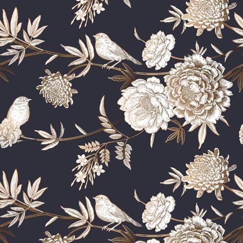Blue and Gold Chinoiserie Wallpaper Peel and Stick Dark Navy Blue with Gold Floral Bird Wallpaper Vintage Birds Luxury Peony Floral Contact Paper Shelf Liner Self Adhesive Removable 175x160 Hellowall