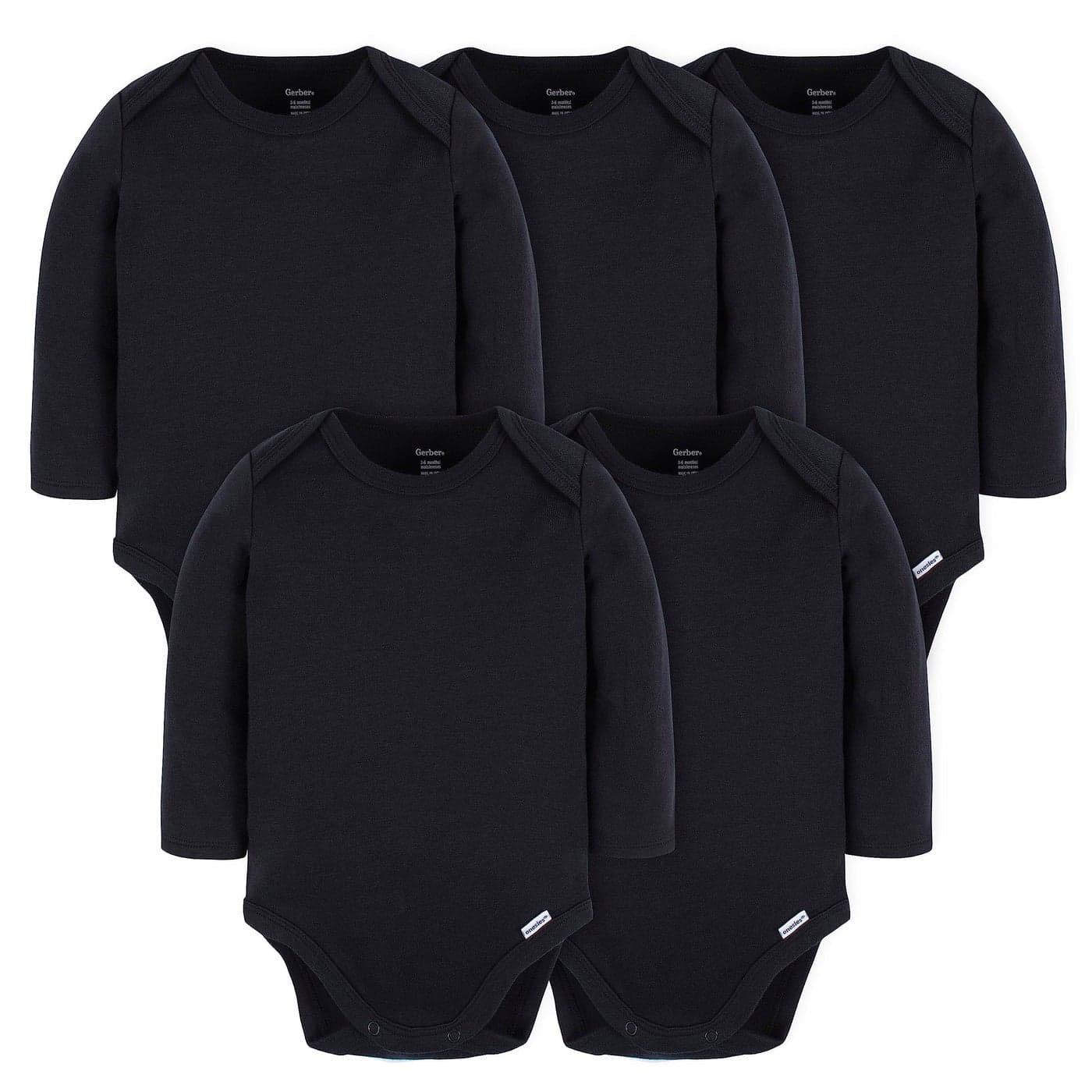 Gerber Unisex Baby Infant Long Sleeve Solid Onesies MultiPack Interlock 180 GSM Black