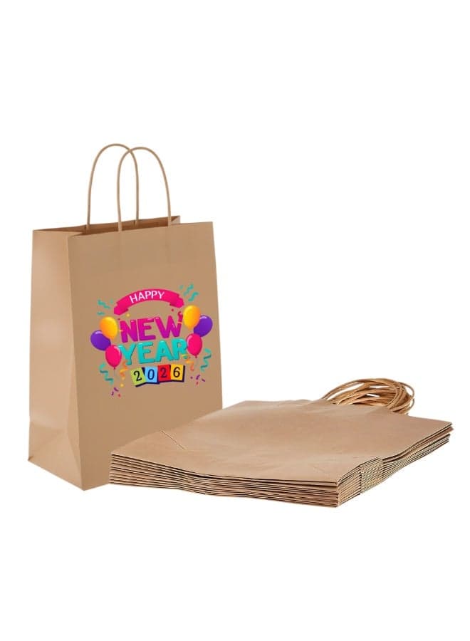 A4 Kraft Paper Bags With Happy New Year 2026 Design-New Year With Eco-Friendly Gift Giving-Kraft Paper Bags With Cheers-Reusable Kraft Bags
