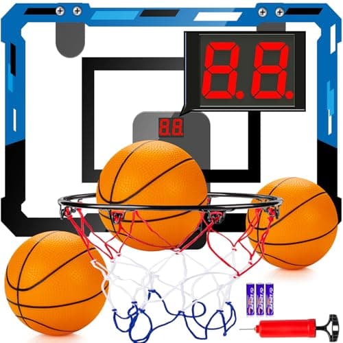 Loiley Basketball Hoop Indoor for Kids Adults with Scorer with 2 Scoring Methods Door Room Basketball Mini Hoop with 3 Batteries and Balls Basketball Accessories for Teen Boy Gifts Blue