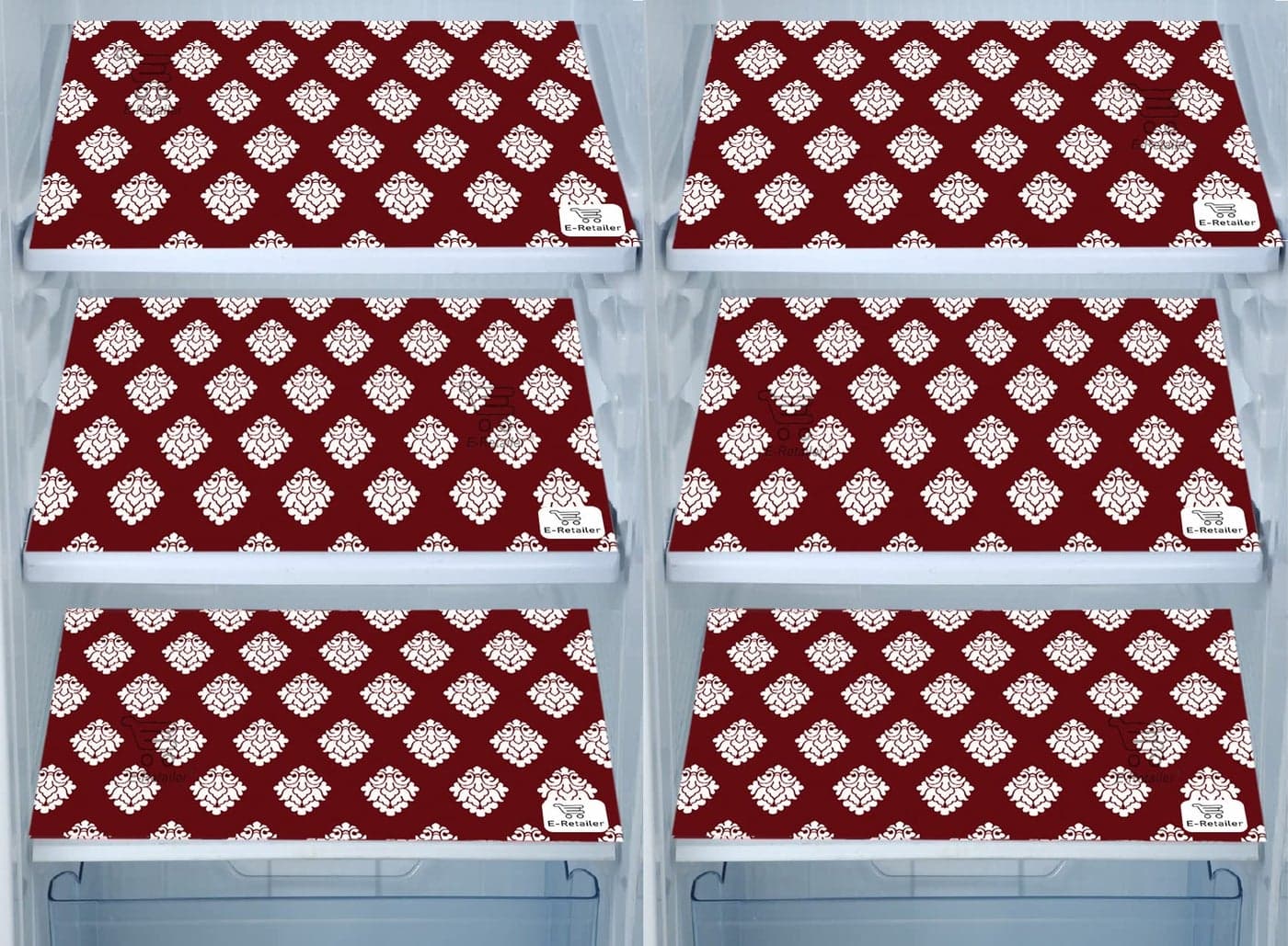 E-Retailer® Waterproof PVC Refrigerator Drawer Mats/Multipurpose Mats/Fridge Mats Set of 6 Pcs (Color-Ethnic Maroon, Size-17.5X11.5 Inches)