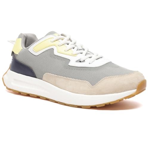 CULT Men's Punch Sneaker Shoes - Soft Cushioned Insole, Slip-Resistant, Arch Support, Shock Absorption, Trendy, Casual Footwear (CS703882UK6_Grey/Beige_UK6)