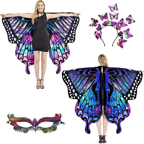 plainshe Halloween Costumes for Women AdultButterfly Wings DoubleSidedButterfly Costume for Women3PCS Purple Fairy Wings Set