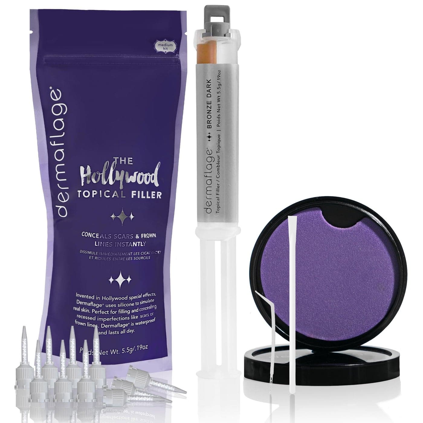 Dermaflage Scar Filler Kit Bronze Dark Deep Scar Cover and Waterproof Concealer for Acne Scars Wrinkles and Ice Pick Scars Makeup 1 mo supply