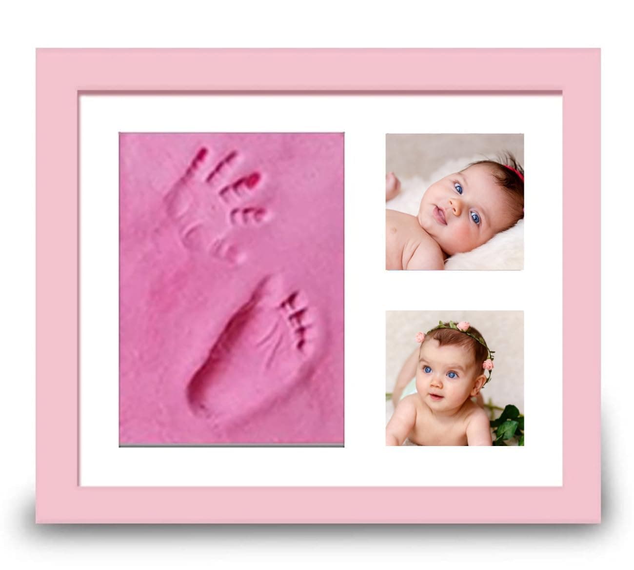 BABIES BLOOM Charming Baby Handprint and Footprint Kit Solid Wood Photo Frame | Baby Imprint Kit| Baby | First Birthday Gift | Baby Memories Gift | Baby Room Decor (Pink/Pink)