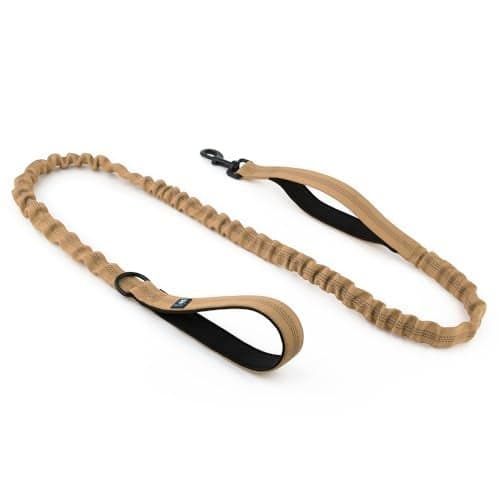 Hank Tactical Dog Leash | Stretchable Shock Absorbing | Heavy Duty Rope | 3M Reflective | Army Grade Metal Hook | Soft Handle | Suitable for Training, Walking, Adventure (Khaki 6 Feet)