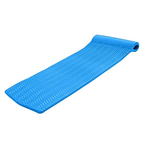 TRC Recreation Serenity 15 Thick Vinyl Coated Foam Swimming Pool Float Mat Adult Lounger with BuiltIn Roll Pillow Bahama Blue