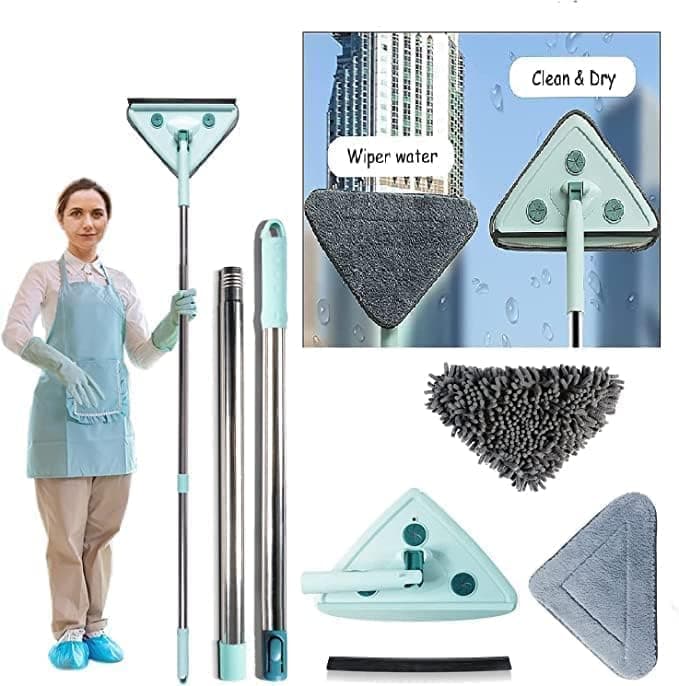 RYLAN Triangle MOP Rotatable Triangle Microfiber Flat Floor Mop with Long Handle Multicolour Stainless Steel