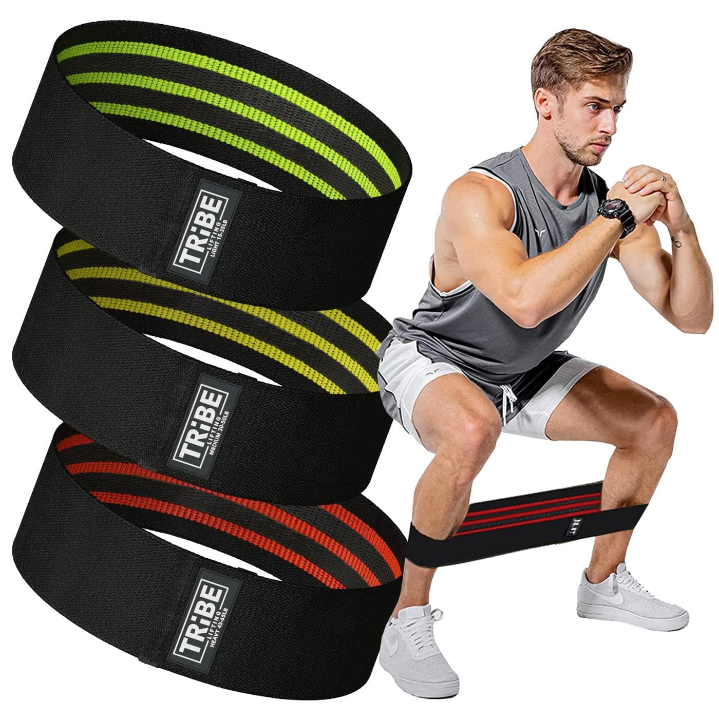 Tribe Lifting Fabric Resistance Bands for Exercise Hip Bands for Working Out Legs Glutes Knees and Thighs for Men and Women Cloth Circle Booty Bands for Physical Therapy Black