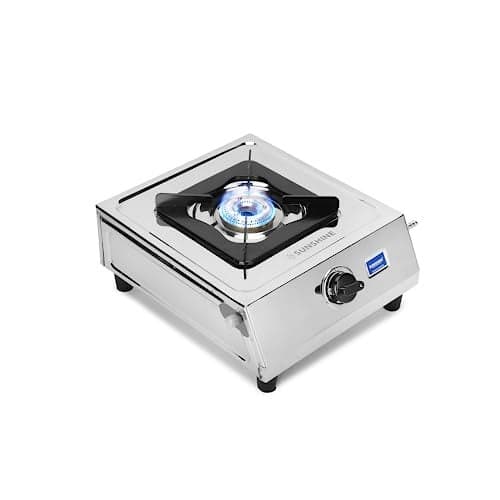 Sunshine SINGLE BURNER Oscar Manual Ignition, 1 Burner Stainless Steel Body, 1 Brass Burner Gas Stove with 2 Year Home Service Warranty (Silver)