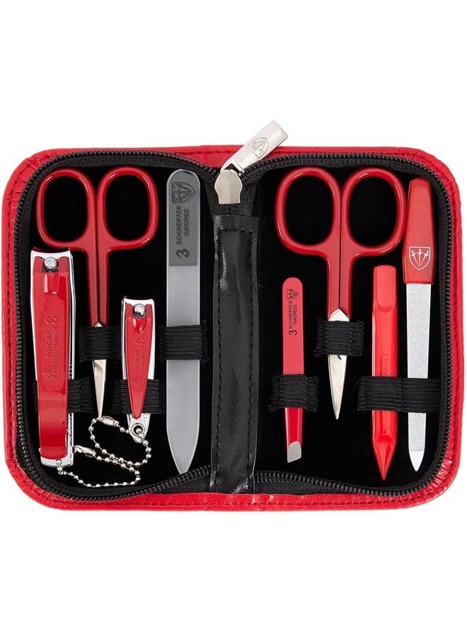 brand quality 8 piece manicure pedicure grooming kit set for professional finger & toe nail care scissors file clipper fashion leather case in gift box, Made by 3 Swords (09218)