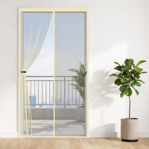 Classic Mosquito Net for Doors with Magnet – Heavy-Duty Fiberglass Mesh | Strong Auto-Close Magnets | Full Frame Hook-&-Loop | DIY Installation for Wooden/UPVC/Marble Doors (185×70 cm, Ivory)