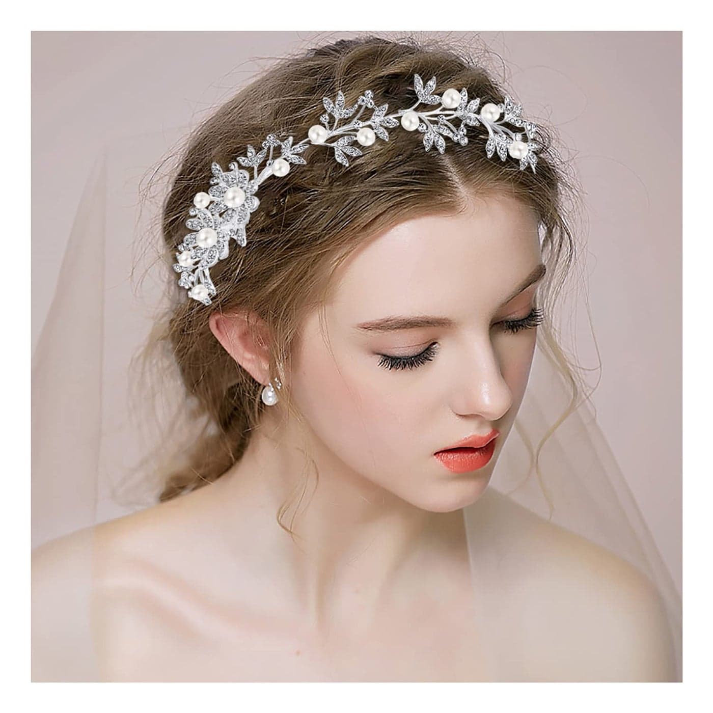 BriLove Wedding Hair Accessory Bridal Headband for Women Bohemian Daisy Flower Crystal Ivory Color Bling Comb Clear SilverTone