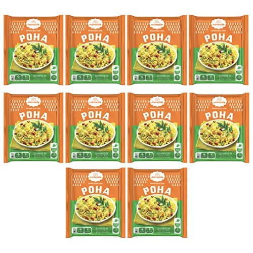 Namaste Chai Instant Breakfast Poha, 60g x Pack of 10 | Ready To Eat Indian Breakfast Mix | No Added Preservatives | Just Add Hot Water | Portable Pack for Travel, Office or Home