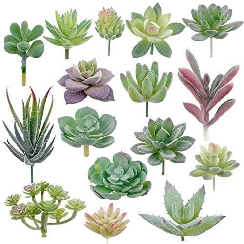 Augshy Artificial Succulents, 16 Pack Fake Succulents Plants Artificial Small Fake Plants Faux Succulents Unpotted for Lotus Landscape Decorative Garden Arrangement Decor