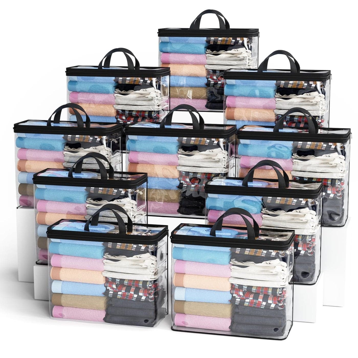 Hopack Under Bed Storage Bags Organizer 22L Clear Storage Bags Bags Organizer Clear Zipper Containers Bedroom Storage Bag for Sweater Clothes Shoe Toy Blanket Sheet Black10PACK