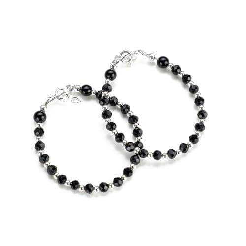 DHRUVS COLLECTION 925 Silver Moti Beads with Black Crystal Beads Nazariya Bracelet for Baby Boys & Baby Girls (Length - 4 Inch, Suitable for New Born to 6 Months)