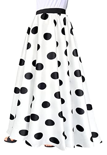 Afibi Women Chiffon Mopping Floor Length Big Hem Solid Beach High-Waist Maxi Skirt (Large, White Dot)