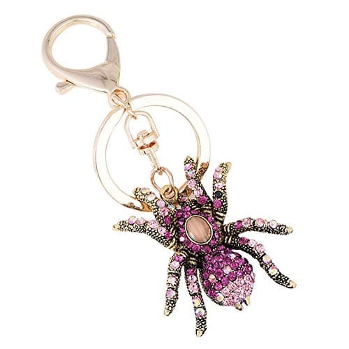Tvoip New Crystal Spider Keychains Personality Key Ring Male Car Key Chains Female Bag Accessories Keychain Key Chain (Pink)