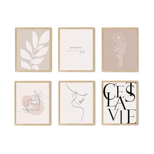 TwoDays Vanilla Girl Room Decor, Clean Girl Aesthetic Wall Art, Boho Beige Posters for Bedroom, Minimalist Cream Prints, Abstract Brown Pictures for Girls.(8" x 10", Set of 6, UNFRAMED)