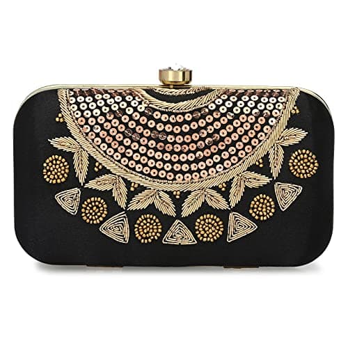 For The Beautiful You Black Neck Embroidered Women's Clutch