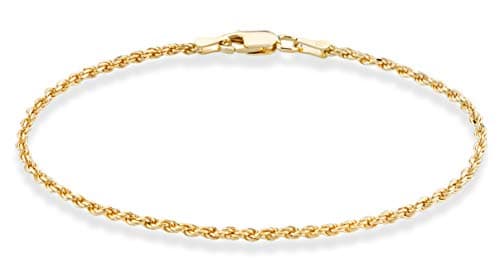 Miabella Italian 18K Gold Plated 925 Sterling Silver Italian 2mm, 3mm Braided Rope Chain Bracelet for Men Women, Made in Italy (2mm - Length 6.5 Inches)