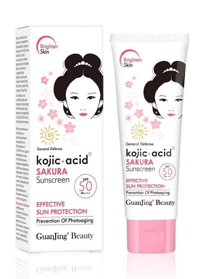 Kojic Acid Sakura Sunscreen SPF 50 PA +++ Brightening UV Protection Whitening Face Body Cream