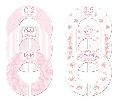 C102 Baby Girl Nursery Closet Clothing Size Dividers Pink Roses Set of 6 125 Inch Rod