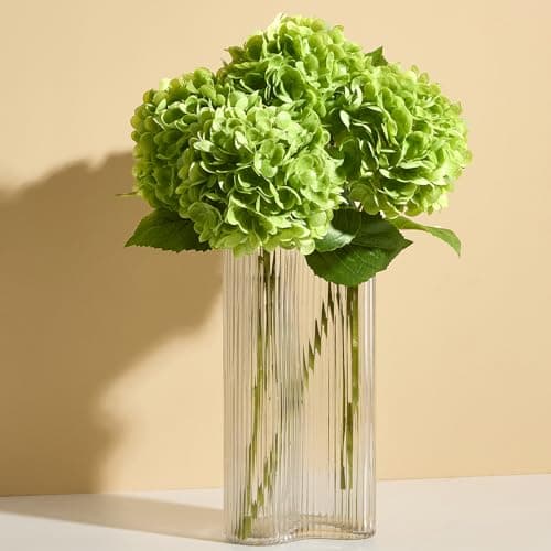 Real Touch Green Hydrangea Artificial Flowers 4Pack 20 Faux Hydrangea Flowers with Long Stem Leaves Realistic Fake Hydrangeas for Home Decor Floral Arrangements Wedding Bouquets Centerpieces