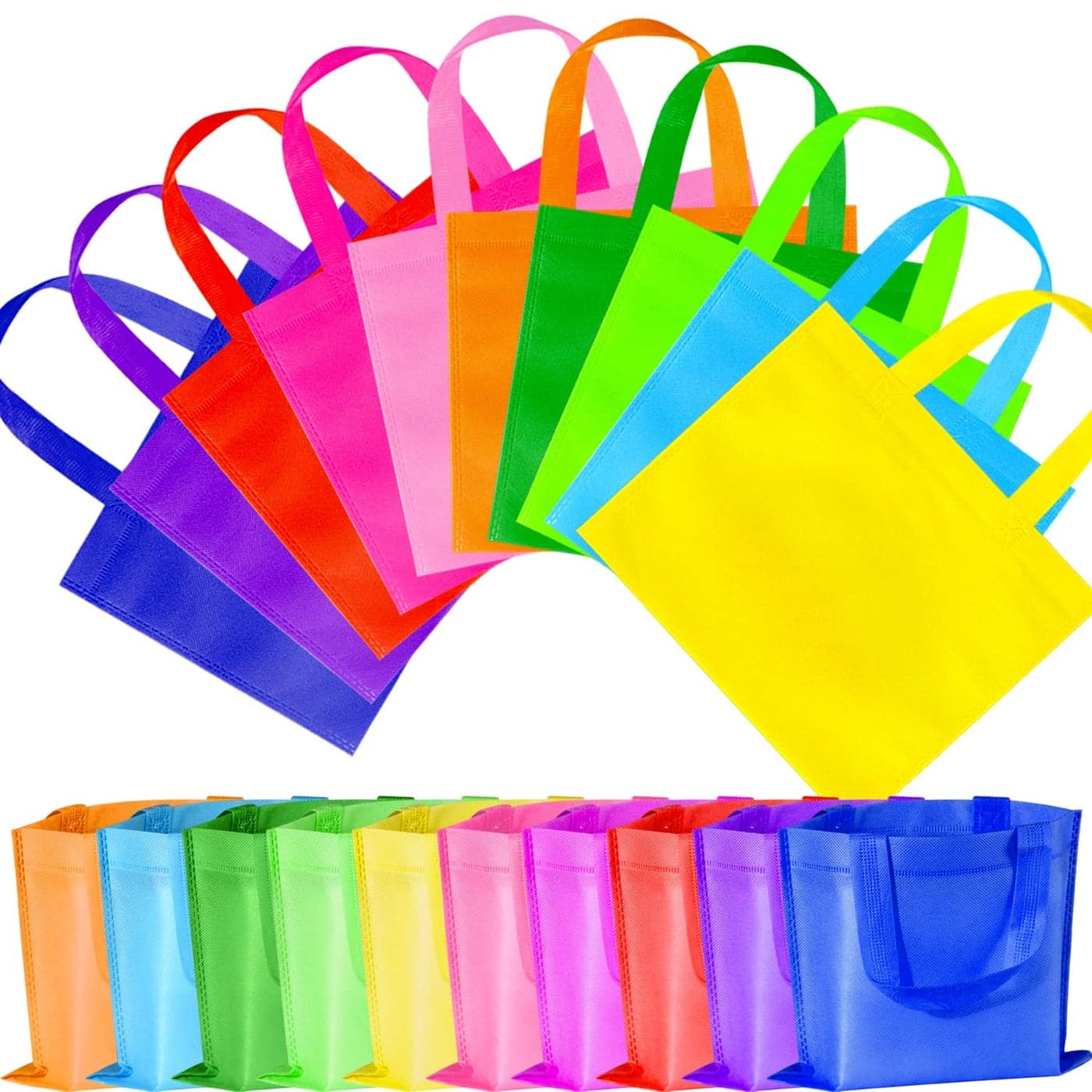 GITMIWS 30 Pack Non Woven Party Favor Bags 98 Small Reusable Kids Tote Bags with Handles Rainbow Party Favor Goodie Bags for Kids Birthday