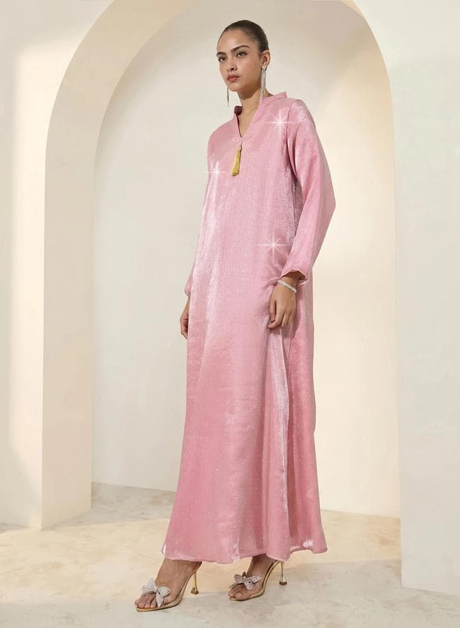 Pink Embellished Jalabiya with Tassel Detail