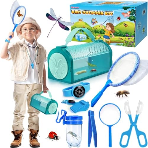 YOPINSAND Bug Catcher Kit Outdoor Explorer Kit for Kids 10 Pcs Bug Catching Kit with Toy Cage Backpack Manifying Glass Toy Net Outdoor Exploration Toys Gift for Boys Girls 312
