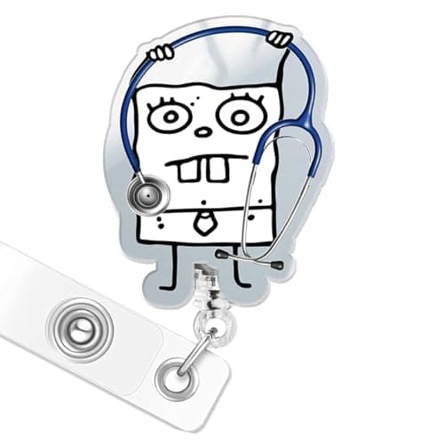 Funny Badge Reel Hospital ID Retractable Holder with Acrylic Clip, Cute Nurse Badge Reels for RN, MD, Critical Care, ICU, Healthcare