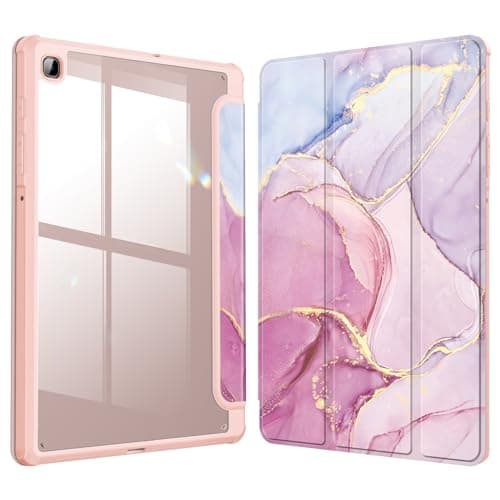 Fintie Hybrid Slim Case for Samsung Galaxy Tab S6 Lite 10.4 Inch 2024/2022/2020 with S Pen Holder, Shockproof Cover with Clear Transparent Back Shell, Glittering Marble