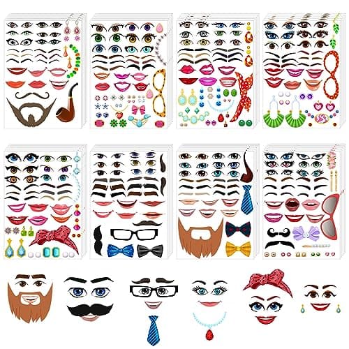 Tenceur 48 Sheets Face Stickers Colorful Expression Stickers for Crafts Clown Human Mouth Eyes Nose Decals Creative Stationery Make a Face DIY for Cups Water Bottles Suitcase DecorationFunny