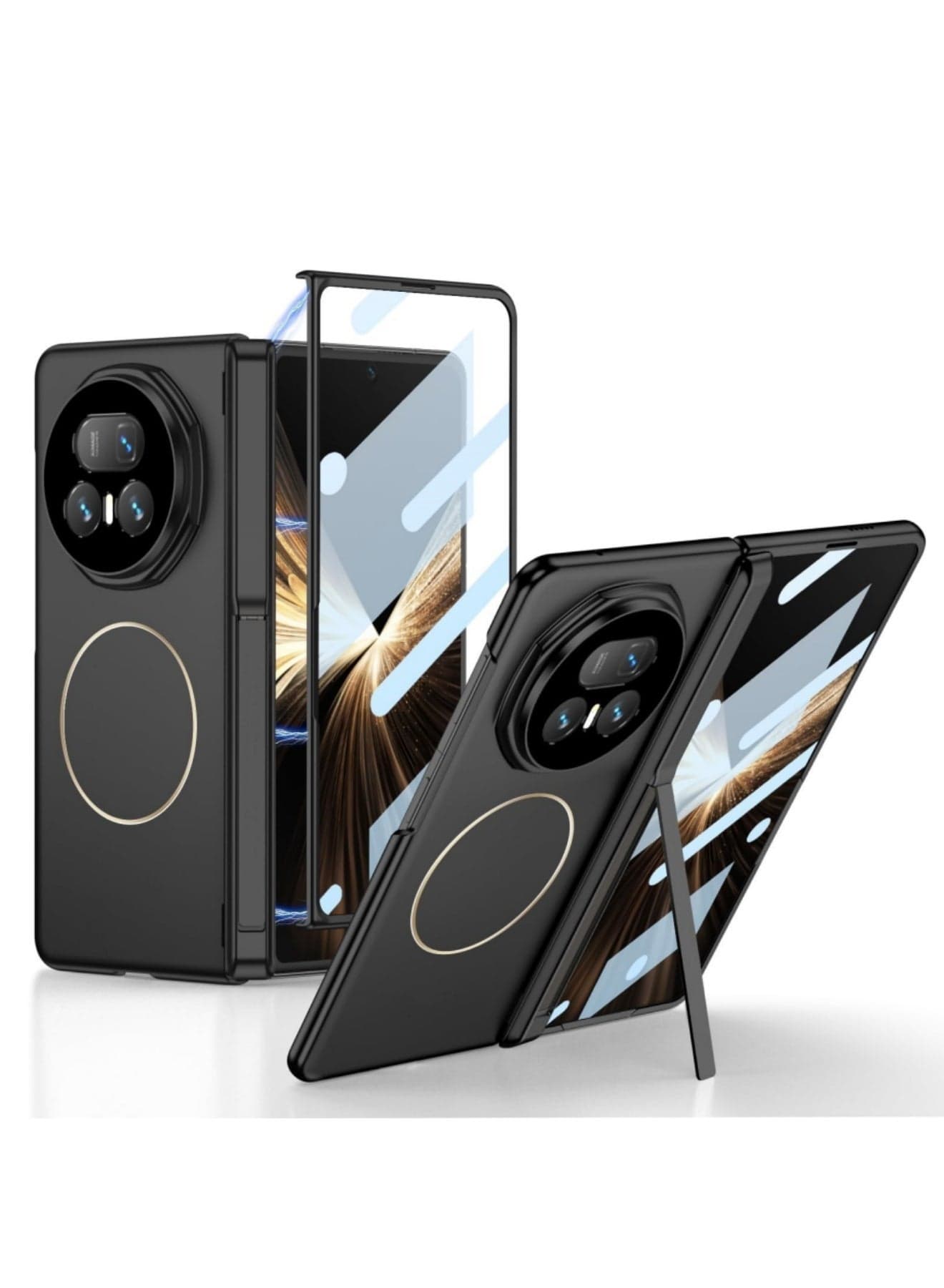 Compatible with Honor Magic V5 Case with Screen Protector u0026 Magnetic Hinge, All-Inclusive Shockproof Protective Cover Full Body Cases Built-in Screen Protector【Kickstand】【Wireless Charging】 (Black)